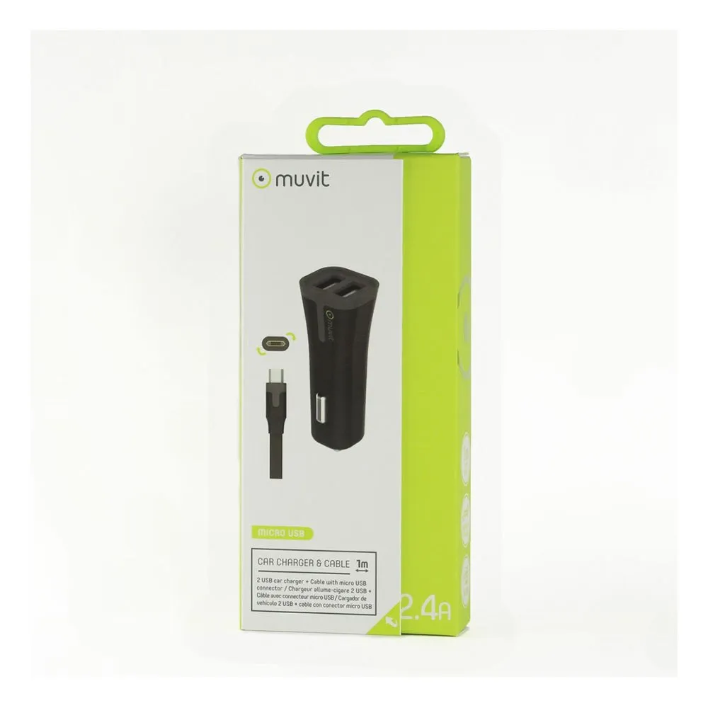 Muvit 2 Usb Ports Micro Usb Cable Pack 1m 4a Billaddare, Black, One Size