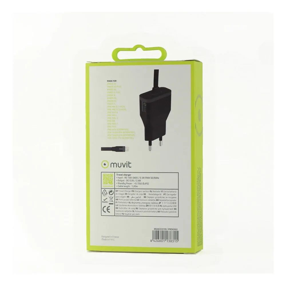 Muvit Travel Apple Lightning Mfi 1m 2.4a Laddare Muvit Travel Apple Lightning Mfi 1m 2.4a Laddare