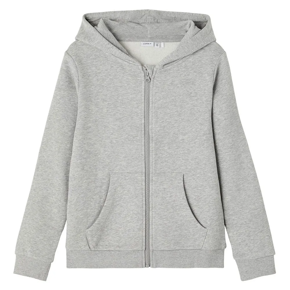 Name It Lena Card Sweatshirt Med Dragkedja, Grey melange, 7-8Y