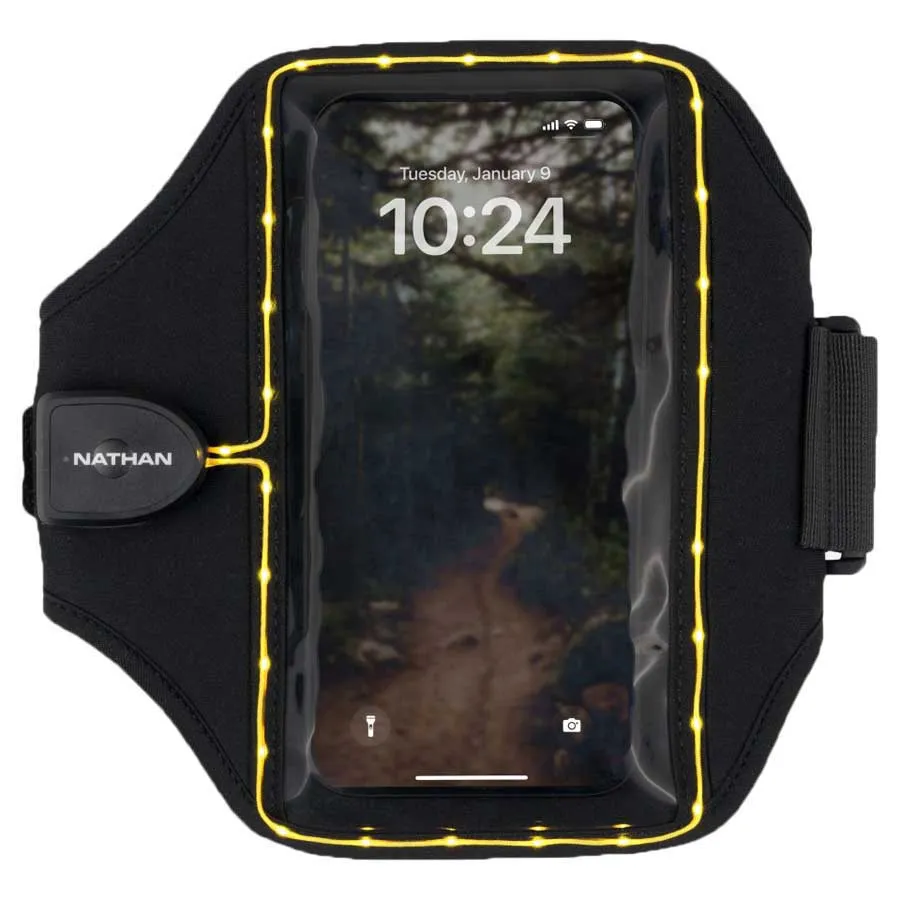 Nathan Telefonhållare Med Ficklampa För 5 Km Laserlopp, Black / high vis yellow, One Size