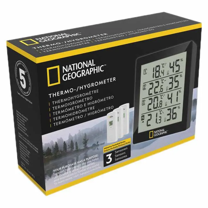 National Geographic 9070200 Termometer Och Hygrometer, Black / white, One Size
