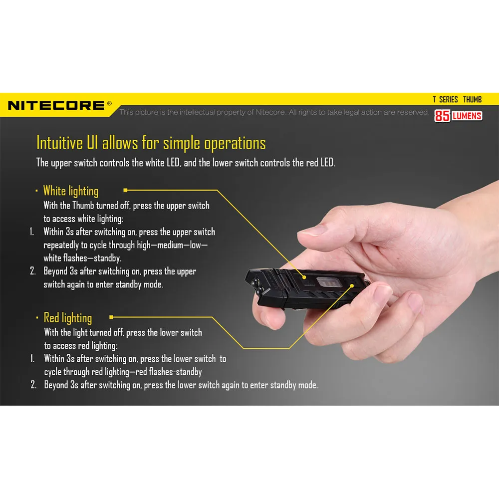 Nitecore Thumb Ficklampa, Black, 85 Lumens