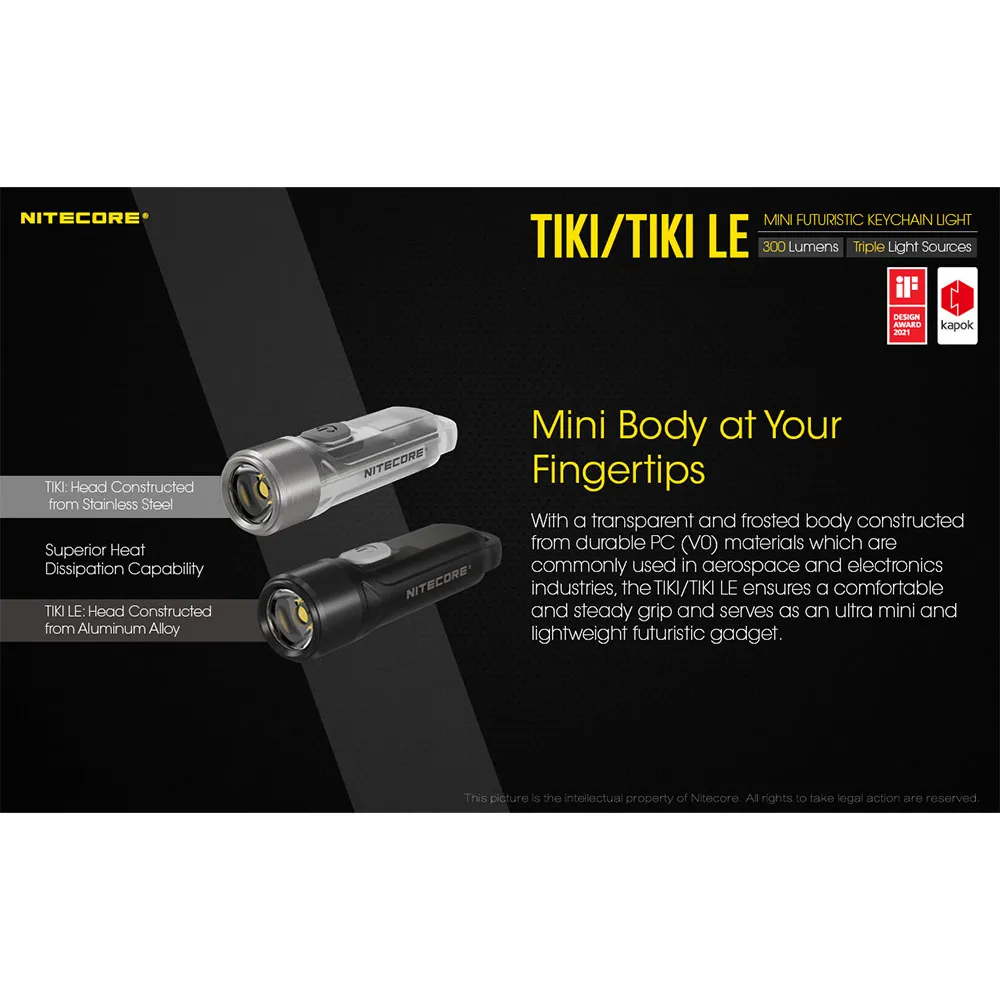 Nitecore Tiki Ficklampa, Transparent, 300 Lumens