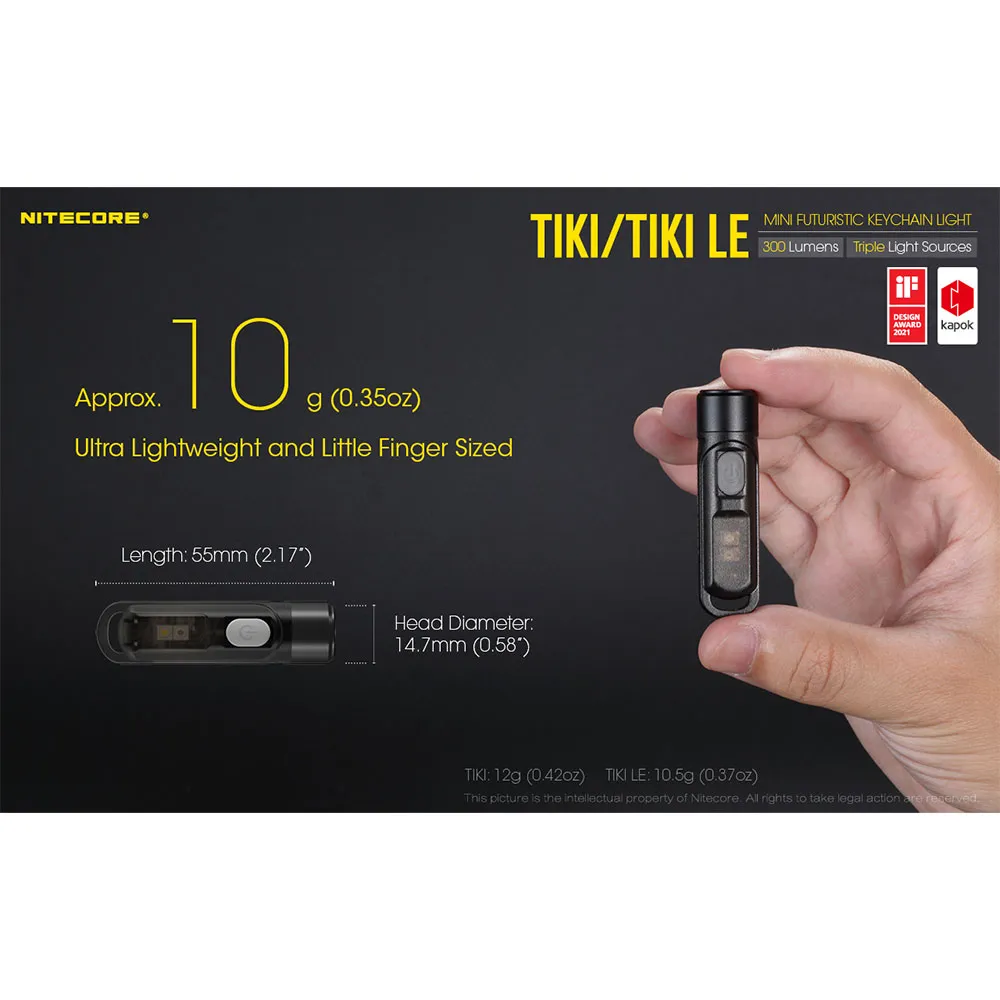 Nitecore Tiki Ficklampa, Transparent, 300 Lumens