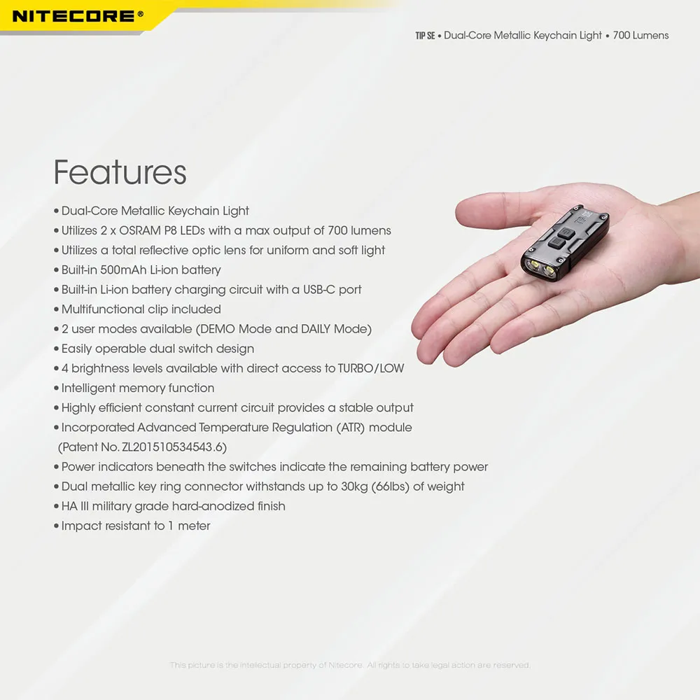 Nitecore Tip Se Ficklampa, Black, 700 Lumens