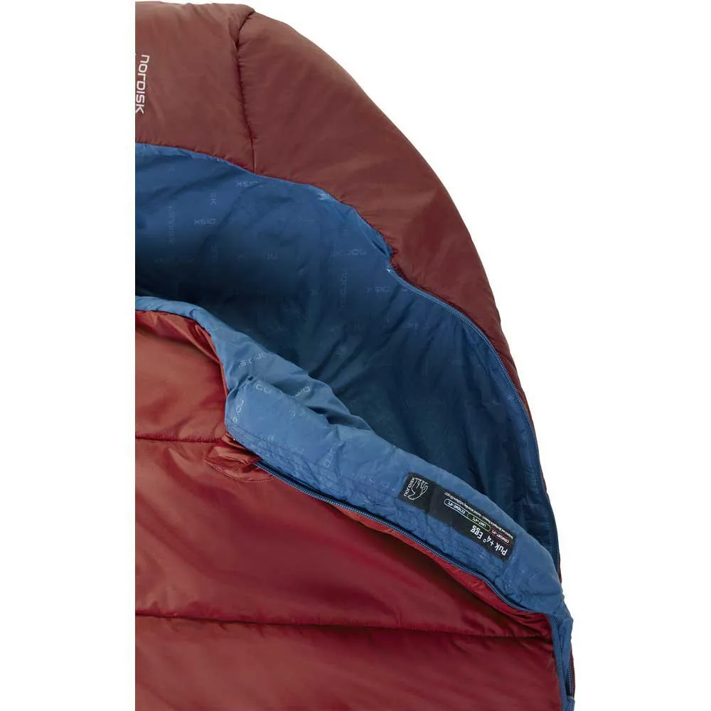 Nordisk Puk +4ºc Sovsäck, Sun-dried tomato / majolica blue / syrah, Left Zipper