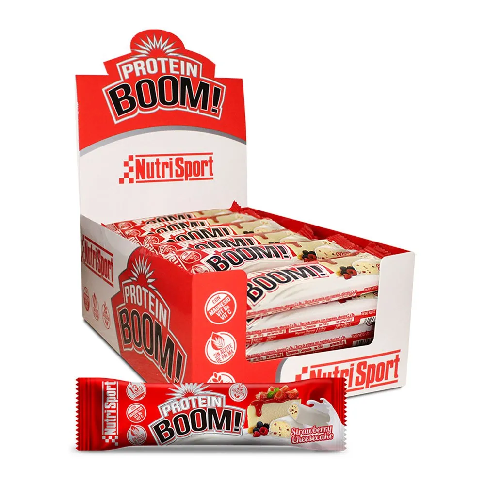 NutriSport Boom Proteinbarslåda Jordgubbscheesecake 50g 24 Enheter, One size