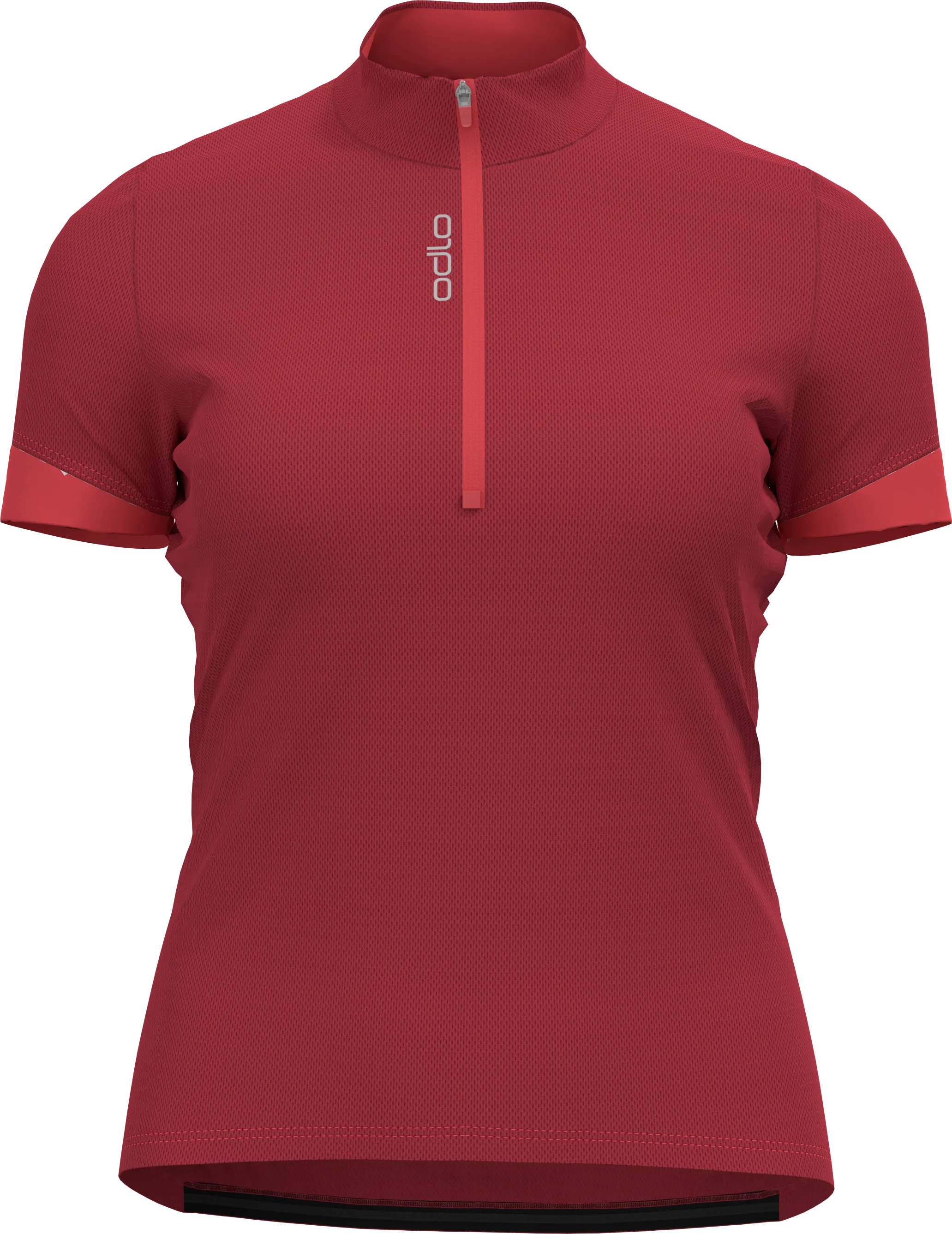 Odlo Women's T-shirt S/U Collar S/S 1/2 Zip Essential, American Beauty/Cayenne