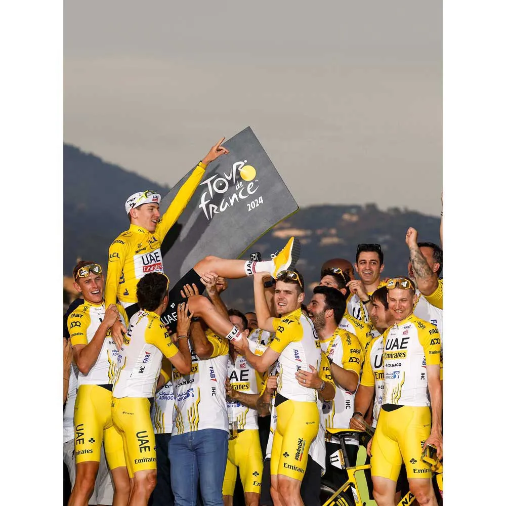 Pissei Uae Team Emirates-tour De France 2024 Replica Korta ärmar Cykeltröja Refurbished, Yellow / white