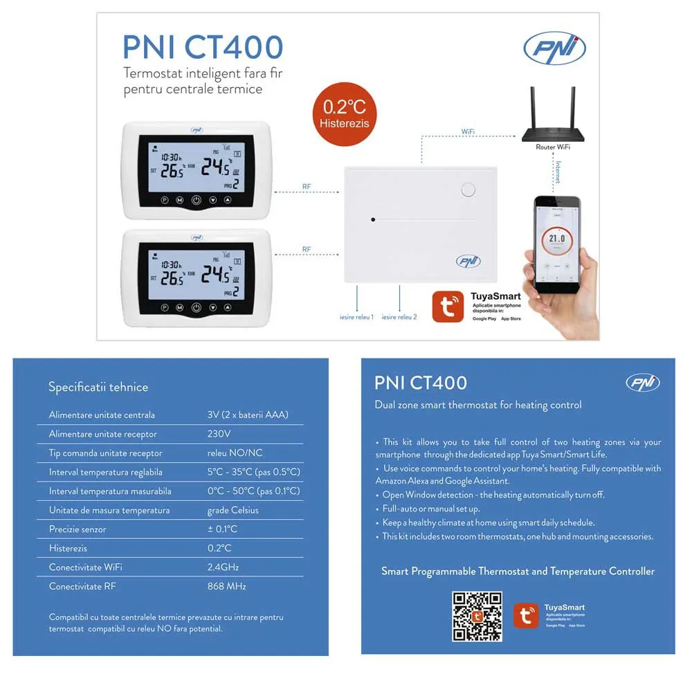PNI Ct400 Smart Termostat, White, One Size