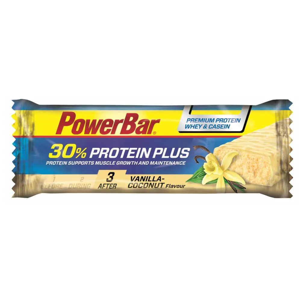 Powerbar Plus 30% Proteinbarslåda Vanilj & Kokos 55g 15 Enheter, Blue, One Size