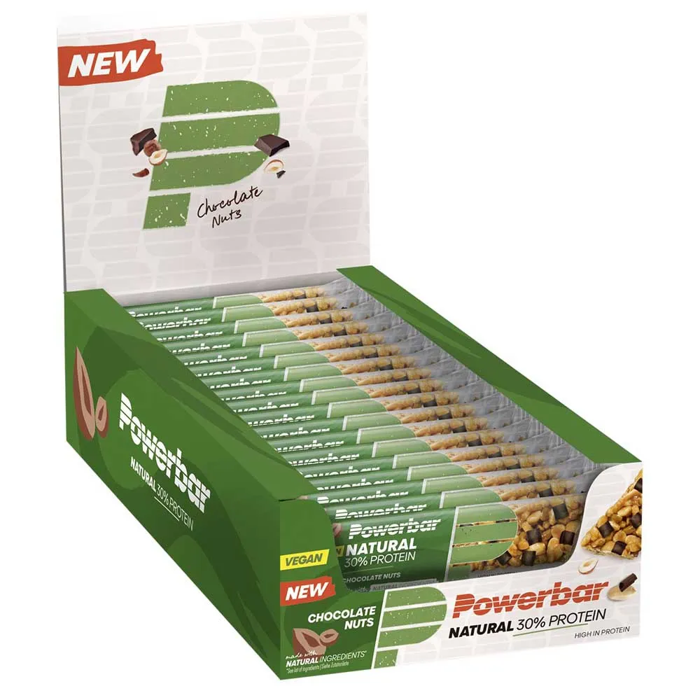 Powerbar Protein Natural 30% 40g Energibar Låda Chokladnötter 18 Enheter, Multicolor, One Size