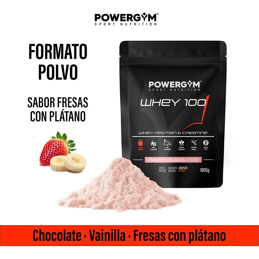 Powergym 100 Vassleprotein Banan Och Jordgubbe 1800g, One size