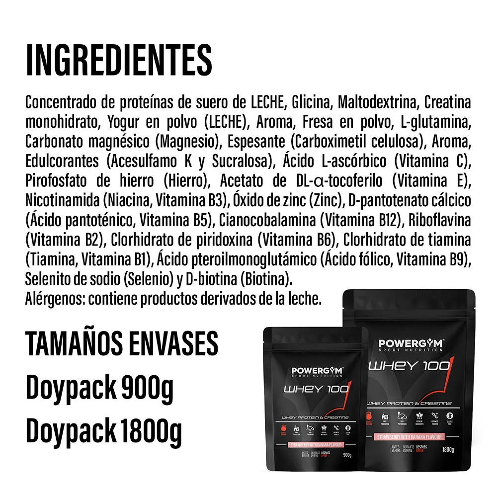 Powergym 100 Vassleprotein Banan Och Jordgubbe 1800g, One size