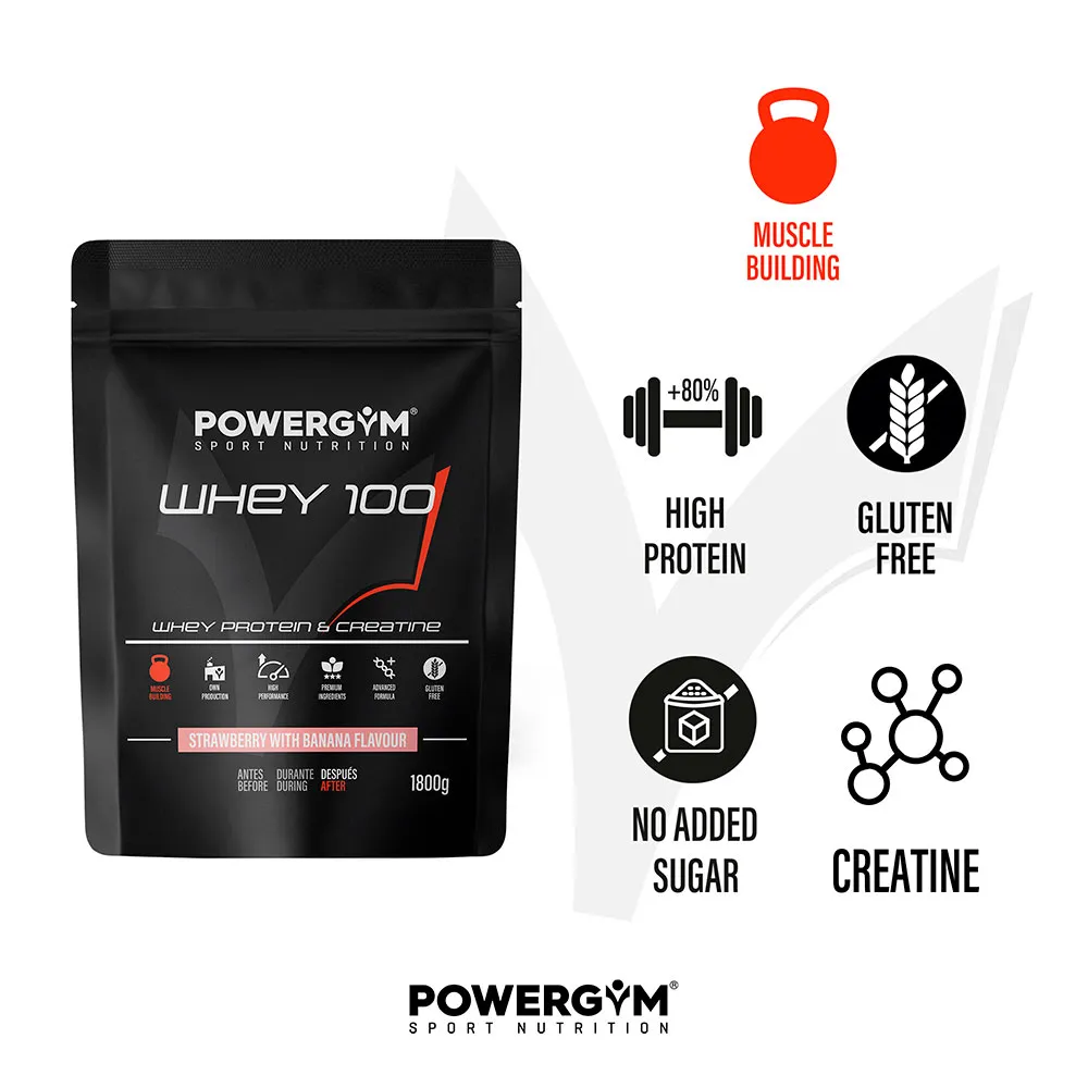 Powergym 100 Vassleprotein Banan Och Jordgubbe 1800g, One size