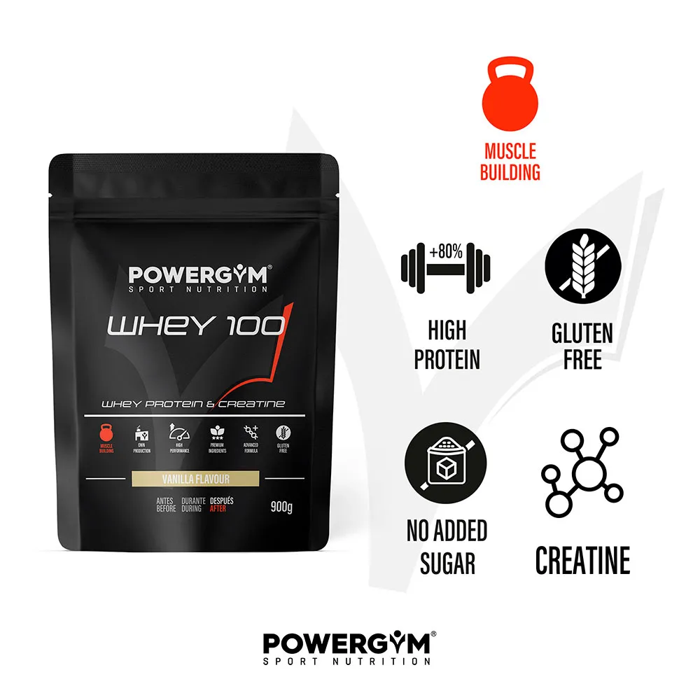 Powergym 100 Vassleprotein Vanilj 900g, Multicolor, One Size