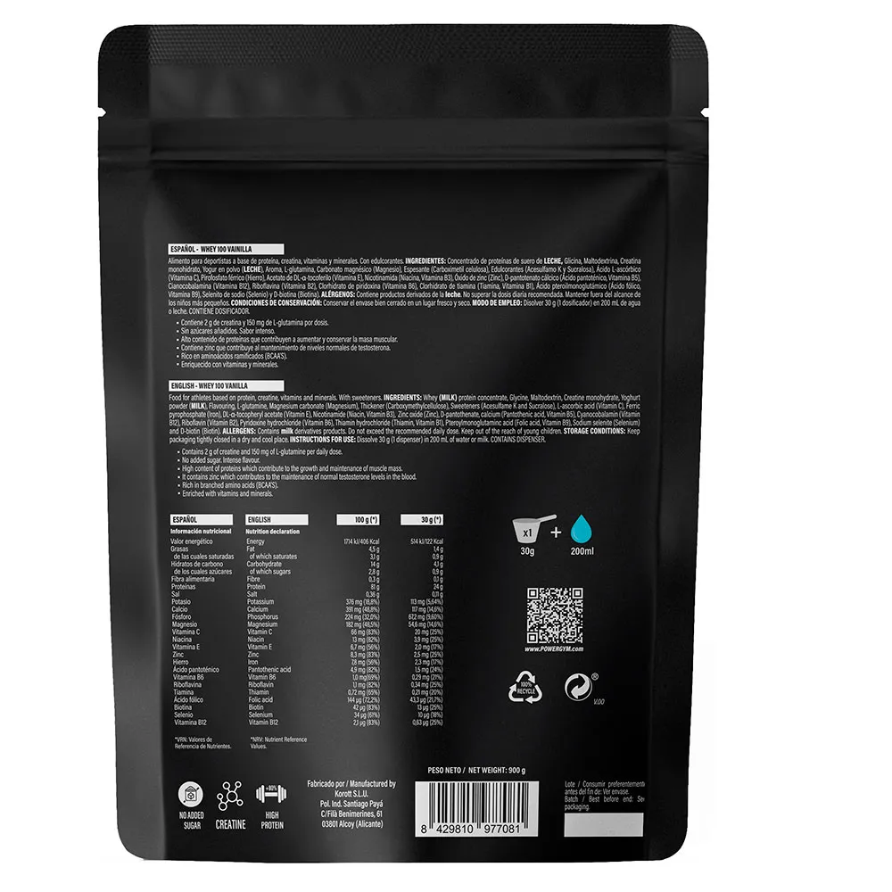 Powergym 100 Vassleprotein Vanilj 900g, Multicolor, One Size
