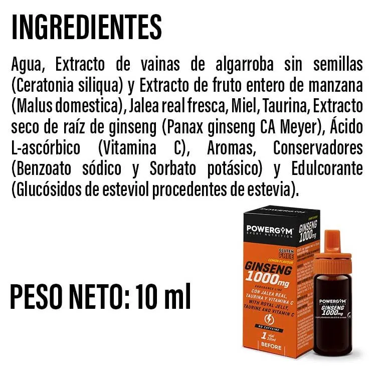 Powergym Ginseng Ampullåda Apelsin 10ml 24 Enheter, White, One Size