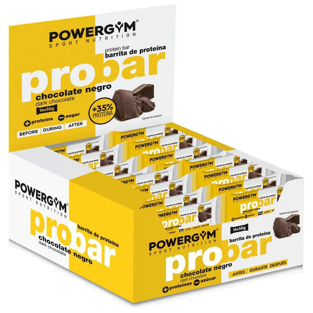 Powergym Probar Proteinbarslåda Mörk Choklad 50g 16 Enheter, Yellow, One Size