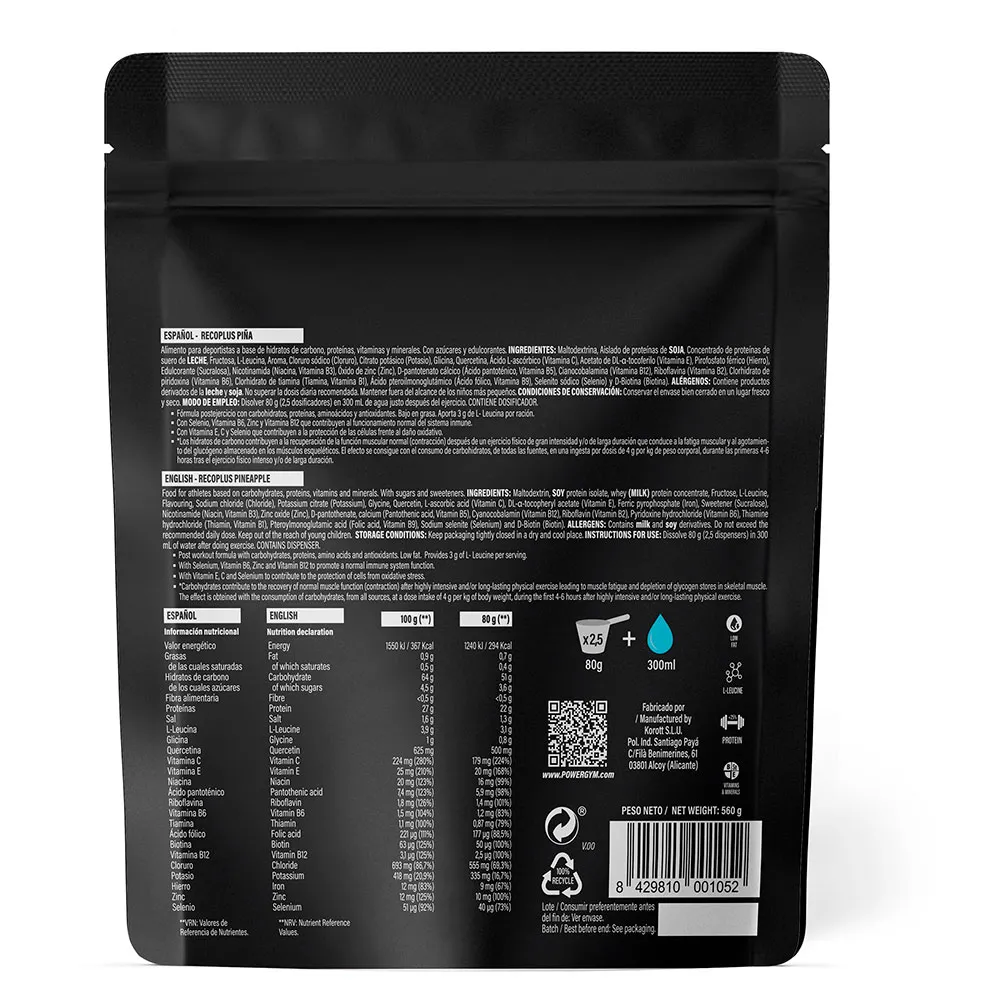 Powergym Recoplus Protein Ananas 560g, One size