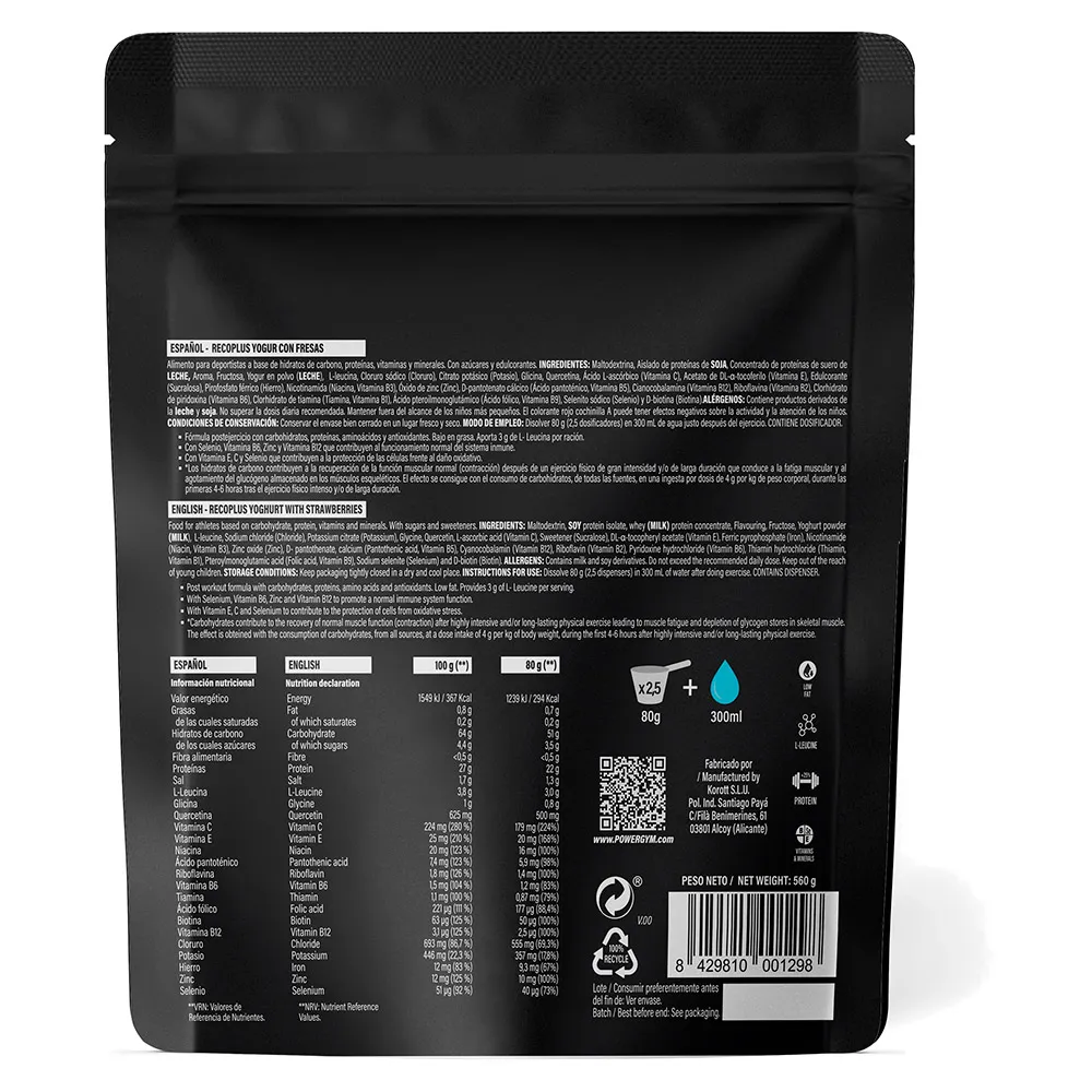 Powergym Recoplus Yoghurt Med Jordgubbar 560g, One size