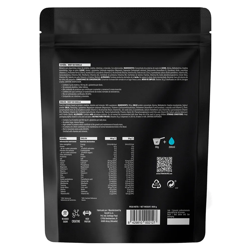Powergym Whey 100 Protein Vanilj 1800g, One size
