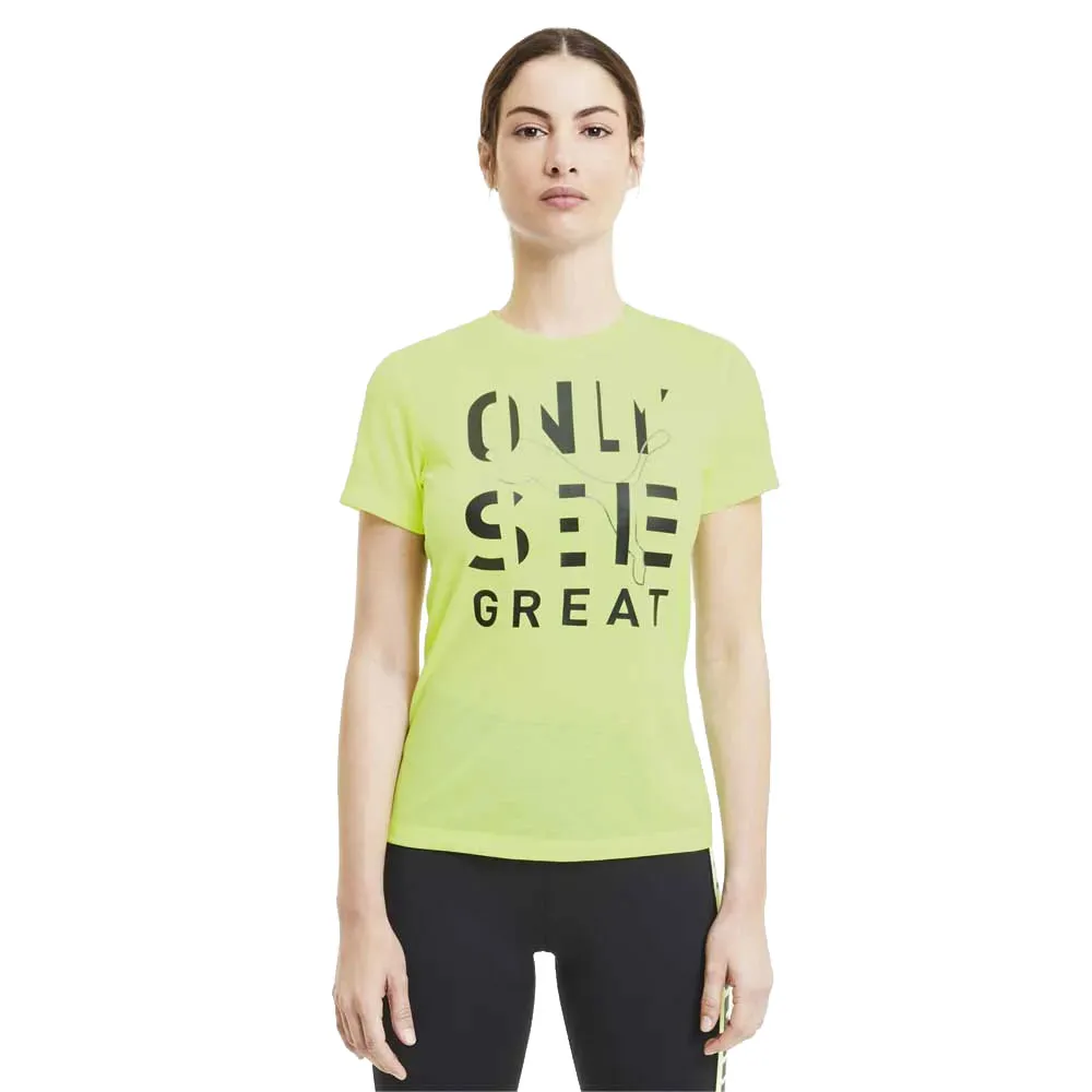 Puma Performance Slogan T-shirt Med Korta ärmar female, Fizzy yellow / black osg print Puma Performance Slogan T-shirt Med Korta ärmar female, Fizzy yellow / black osg print