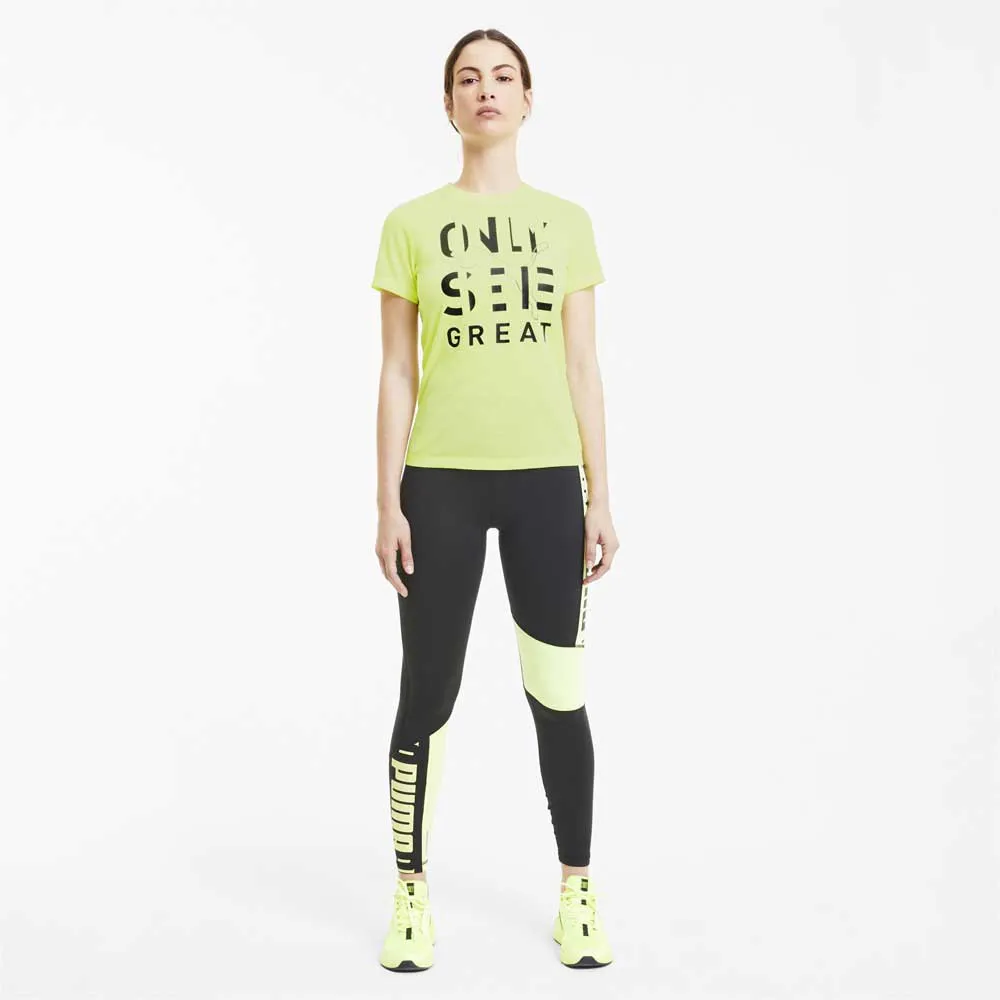 Puma Performance Slogan T-shirt Med Korta ärmar female, Fizzy yellow / black osg print Puma Performance Slogan T-shirt Med Korta ärmar female, Fizzy yellow / black osg print
