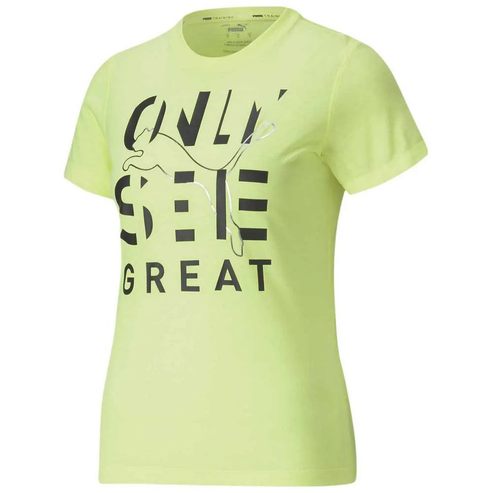Puma Performance Slogan T-shirt Med Korta ärmar female, Fizzy yellow / black osg print Puma Performance Slogan T-shirt Med Korta ärmar female, Fizzy yellow / black osg print