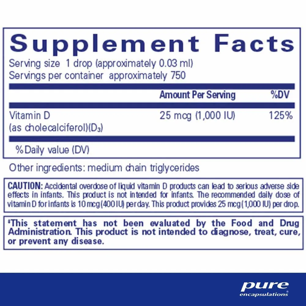 Pure Encapsulations D-vitamin Kosttillskott 22.5ml, One size