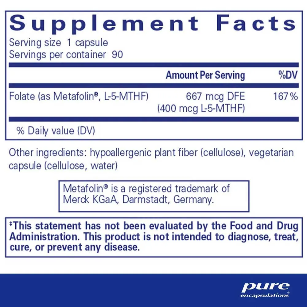 Pure Encapsulations Folate 400 Kapslar För Kvinnor 90 Enheter, One size