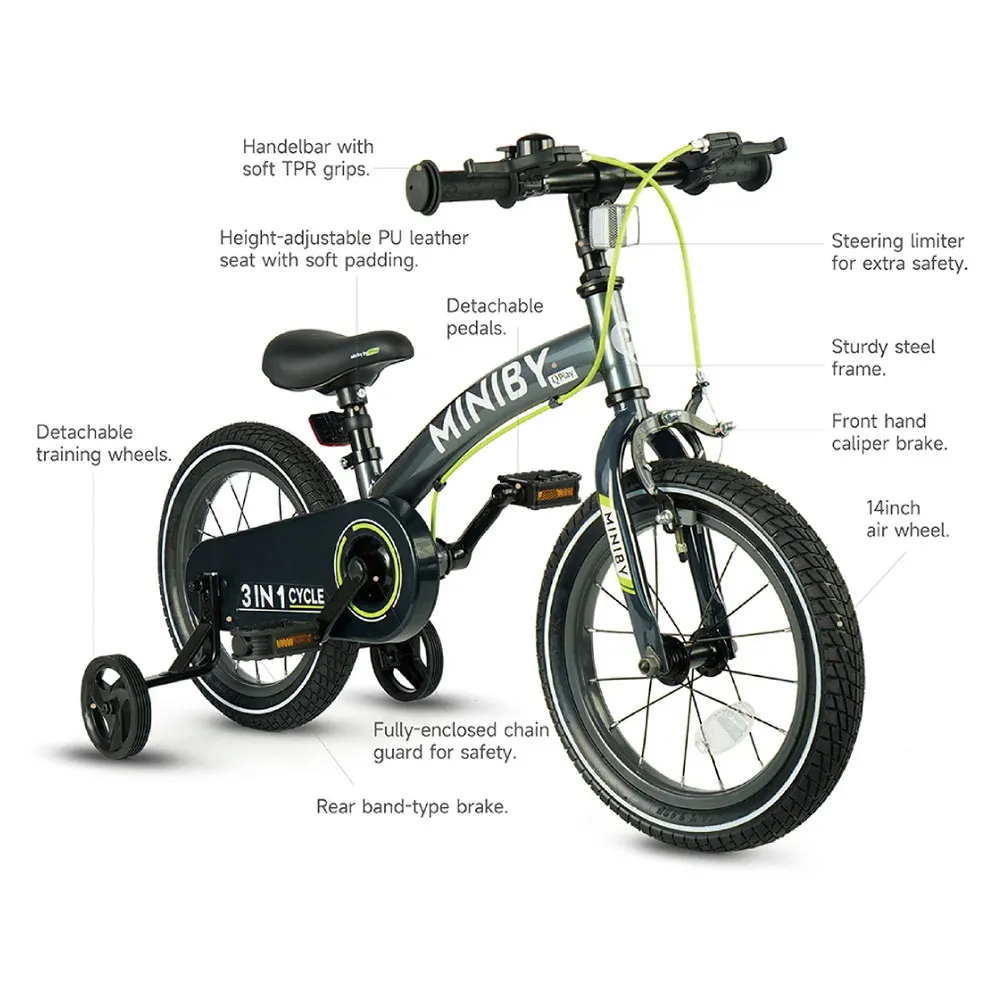 Qplay 3 In 1 Miniby 14´´ Cykel, Black, One Size Qplay 3 In 1 Miniby 14´´ Cykel, Black, One Size