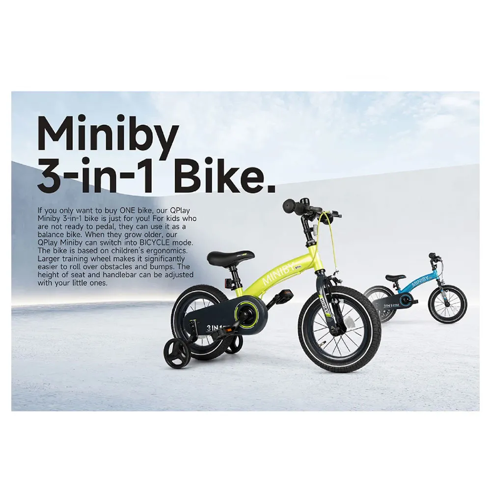 Qplay 3 In 1 Miniby 14´´ Cykel, Black, One Size Qplay 3 In 1 Miniby 14´´ Cykel, Black, One Size