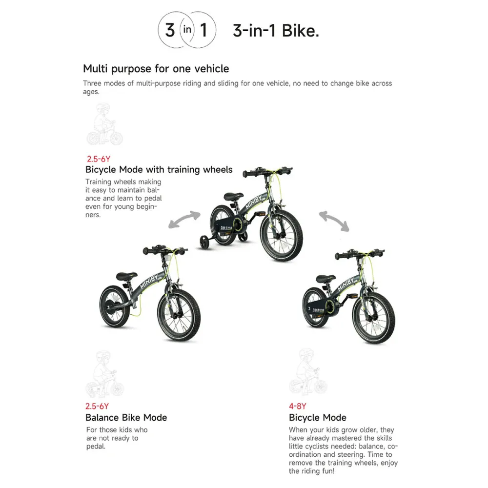 Qplay 3 In 1 Miniby 14´´ Cykel, Black, One Size Qplay 3 In 1 Miniby 14´´ Cykel, Black, One Size