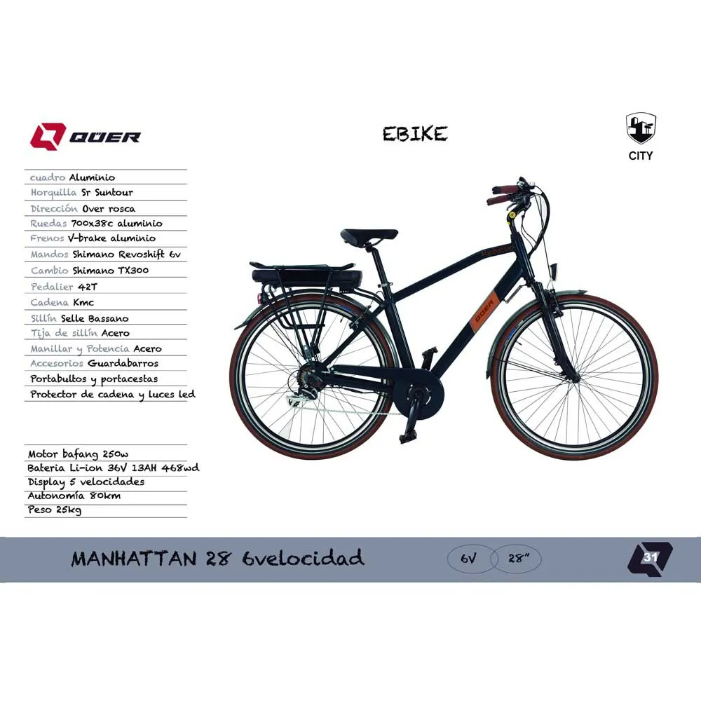 QÜer Ebike Manhattan 28´´ Elcykel, Black, One Size, 468Wh