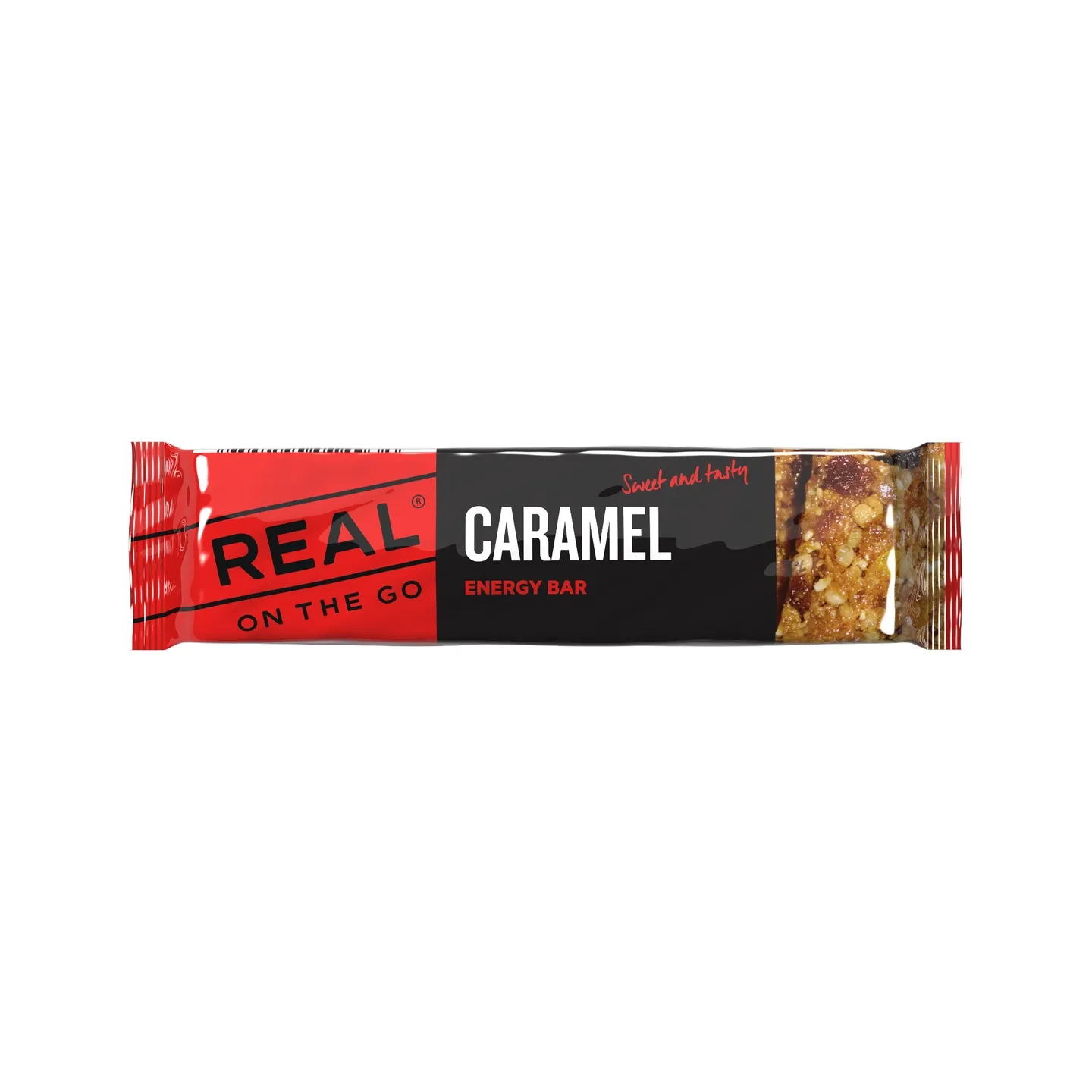 Real turmat Real Caramel Energibar, Sort og rød, 40g Real turmat Real Caramel Energibar, Sort og rød, 40g