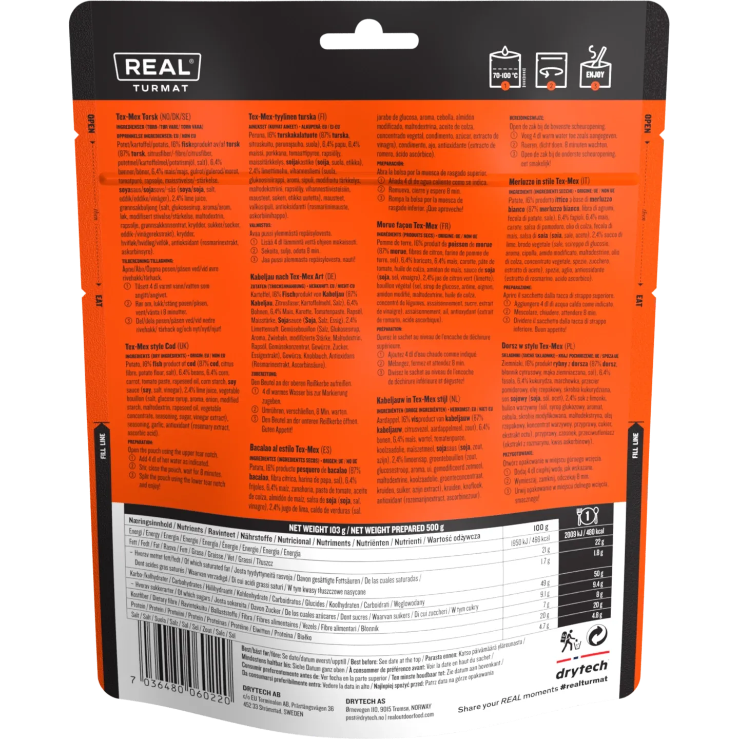 Real turmat Tex-Mex Torsk 500g, Orange, 500g Real turmat Tex-Mex Torsk 500g, Orange, 500g