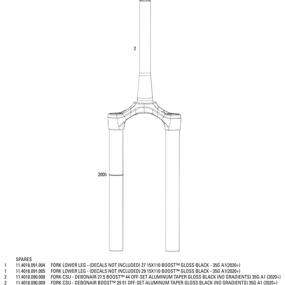 Rock Shox 35 51 Offset Gaffel För Krona/styrrör/överrör-samling, Gloss black, 29"