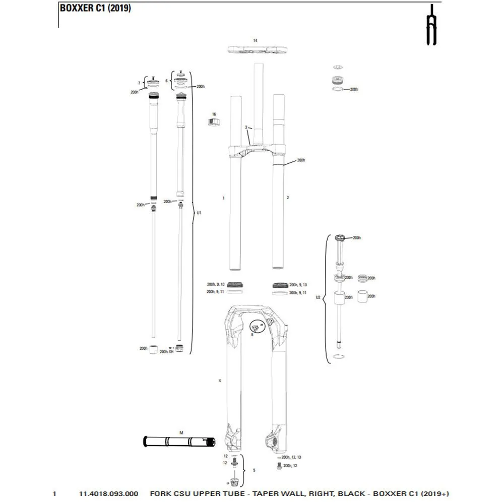 Rock Shox Boxxer C1 2019+ Höger Gaffel Csu övre Rör, Black, One Size