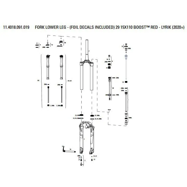 Rock Shox Lower Leg With Foil Decals Red Lyrik Flask Gaffel För Krona/styrrör/överrör-samling, Black, 29"