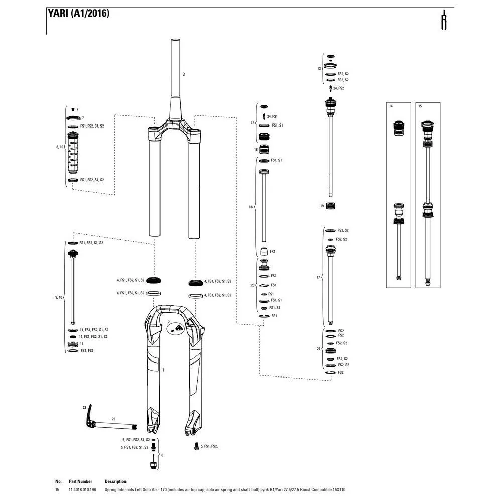 Rock Shox Lyrik/yari 27.5´´ 170 Mm Solo Air Left Inre Fjäderdelar, Black, One Size