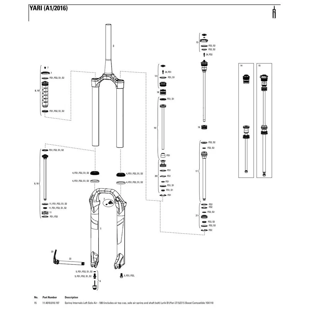 Rock Shox Lyrik/yari 27.5´´ 180 Mm Solo Air Left Inre Fjäderdelar, Black, One Size