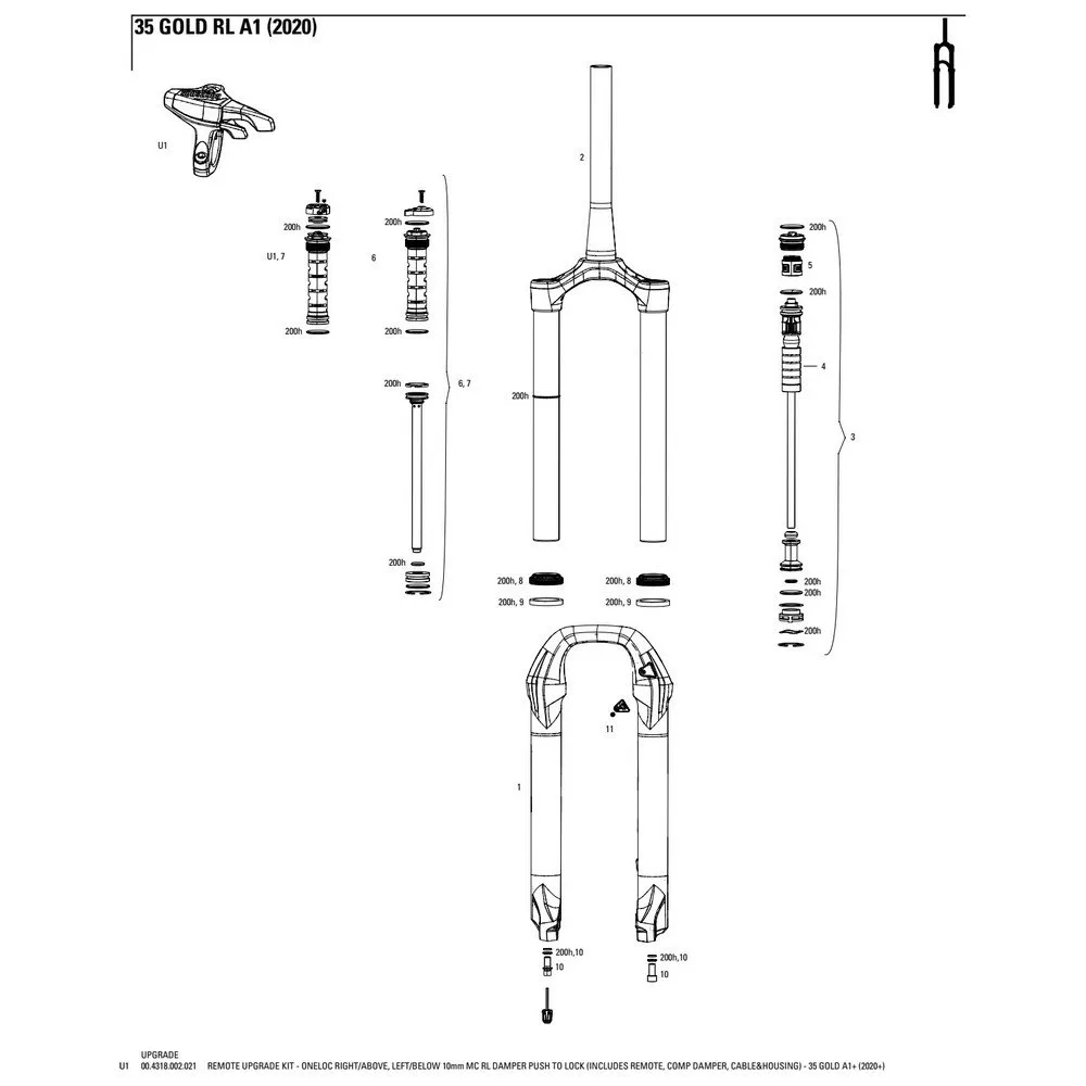 Rock Shox Oneloc Remote Upgrade Kit Right Above/left Below 35 Gold A1 Plus Set, Black, 10mm