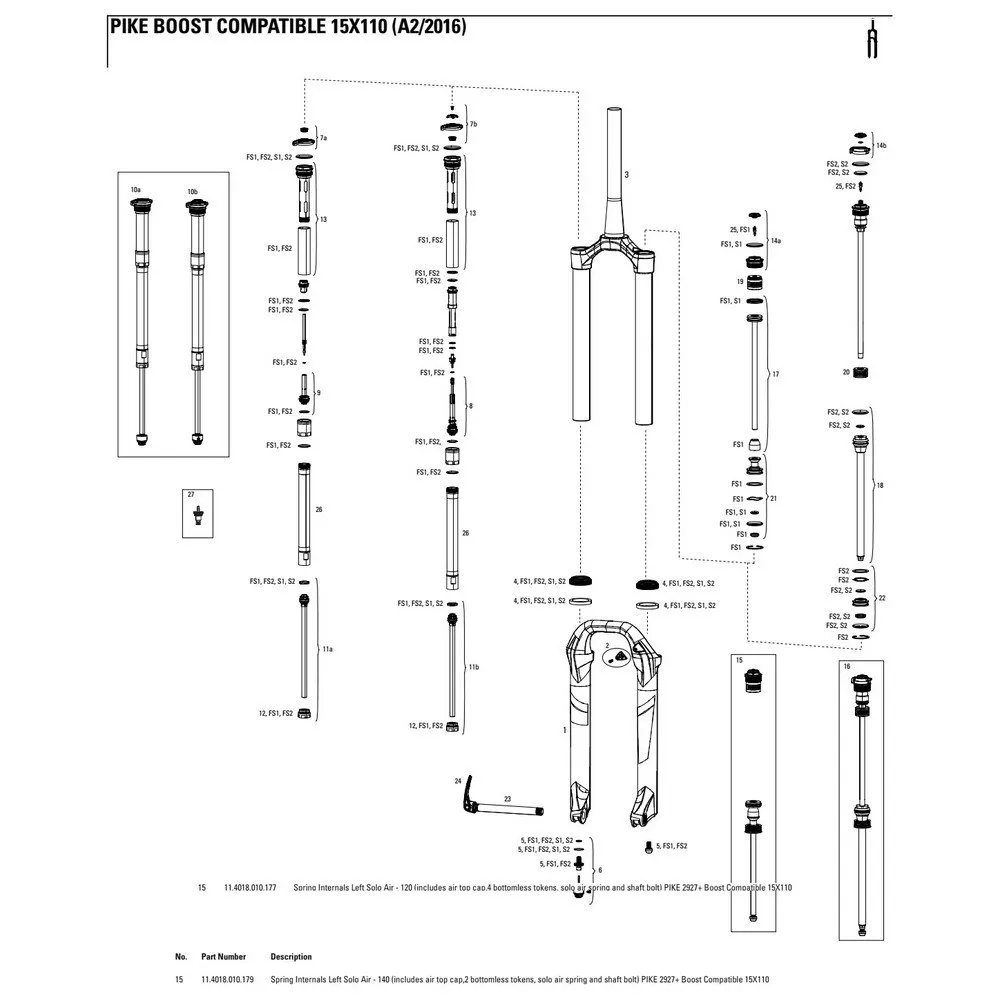 Rock Shox Pike 27´´/29´´ 140 Mm Boost Solo Air Left Inre Fjäderdelar, Black, One Size
