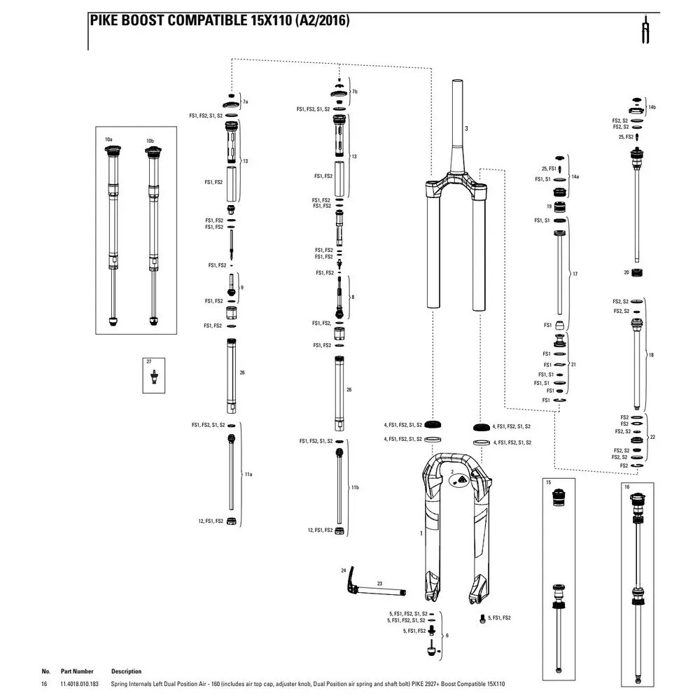 Rock Shox Pike 27´´/29´´ 160 Mm Dual Position Air Left Inre Fjäderdelar, Black, One Size