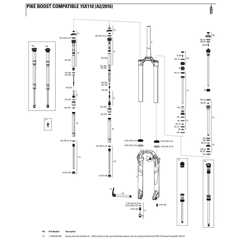 Rock Shox Pike 27.5´´ 120 Mm Boost Solo Air Left Inre Fjäderdelar, Black, One Size