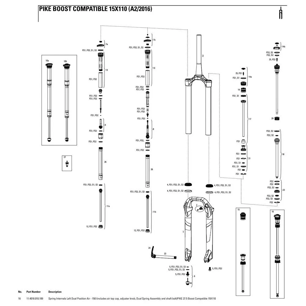 Rock Shox Pike 27.5´´ 150 Mm Dual Position Air Left Inre Fjäderdelar, Black, One Size Rock Shox Pike 27.5´´ 150 Mm Dual Position Air Left Inre Fjäderdelar, Black, One Size