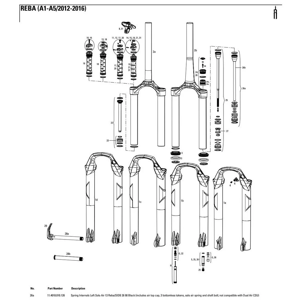 Rock Shox Reba/sidb 26 90 Mm Solo Air 13 Inre Fjäderdelar, Black, One Size