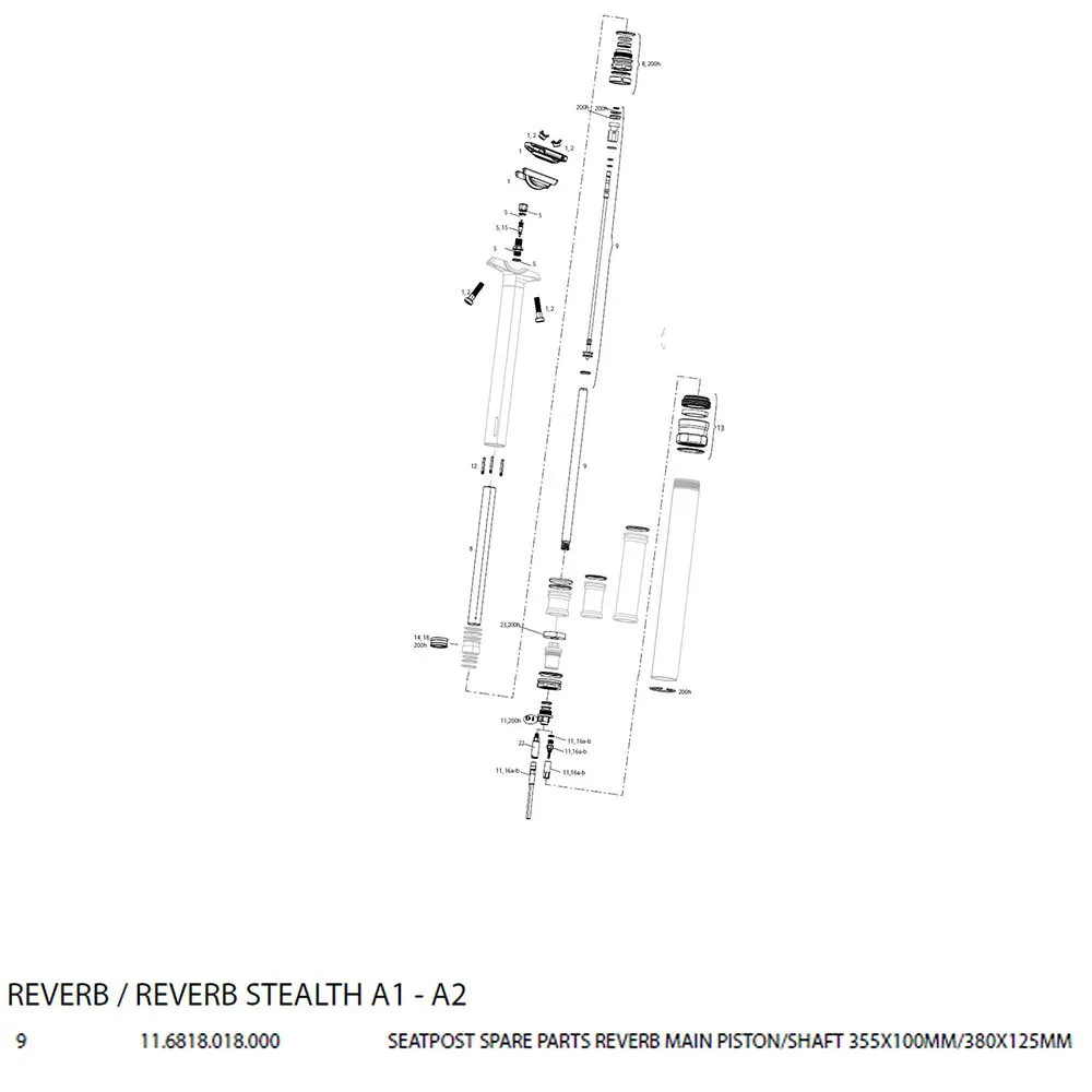 Rock Shox Reverb A1 Dropper Kolvar, Silver, 355 x 100mm / 380 x 125mm