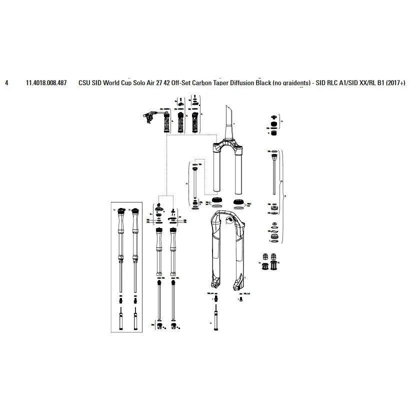 Rock Shox Sid World Cup/rlc/xx/rl 27´´ 42 Offset Solo Air Carbon Taper Gaffel För Krona/styrrör/överrör-samling